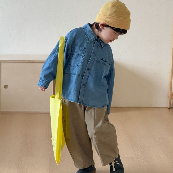 【80-150】ワンポイントロゴデニムシャツ
