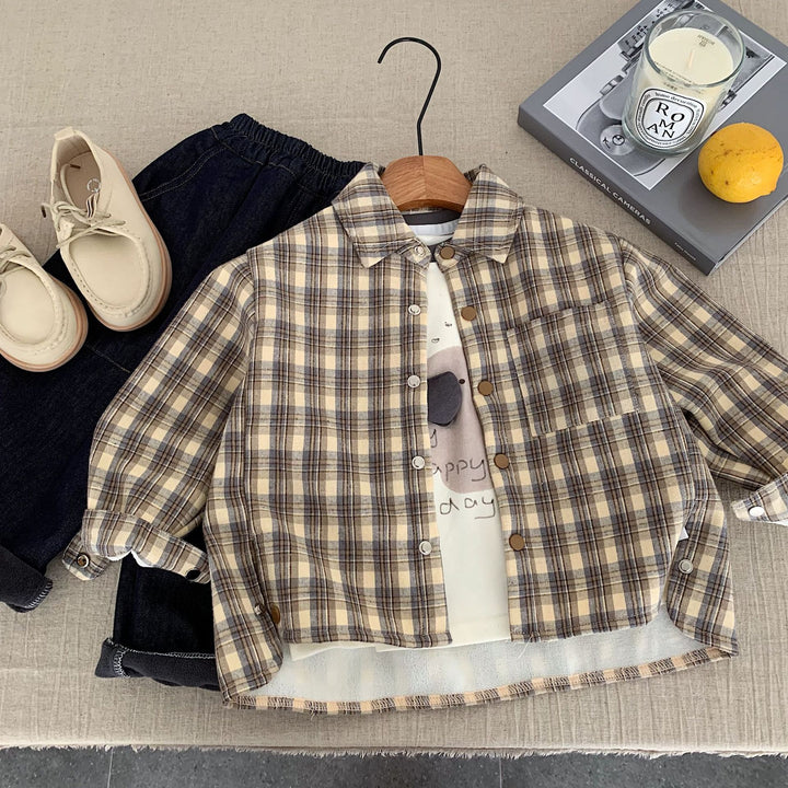 【90-140】裏起毛チェック柄シャツ