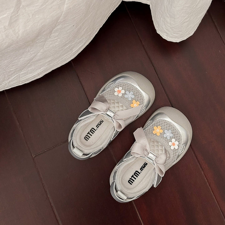 【12.0-16.0】フラワー＆リボンデザインメッシュシューズ