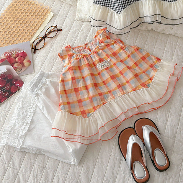 【90-150】マルチカラーギンガムチェックノースリーブ