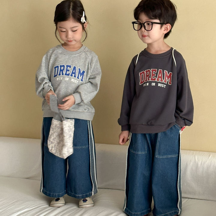 【80-150】ラインデザインワイドデニムパンツ