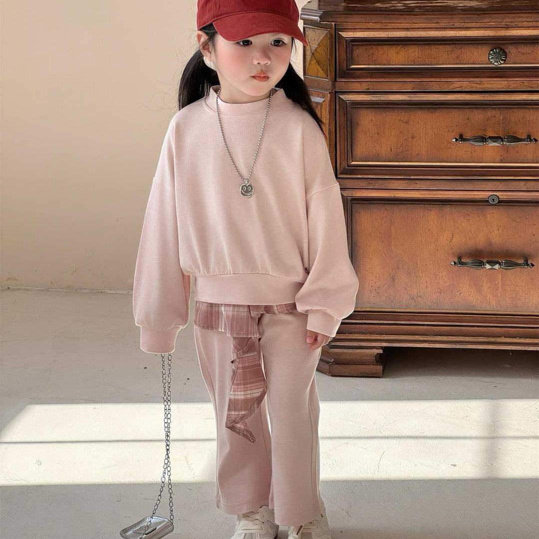 【90-140】レイヤード風トレーナー×フレアパンツセット