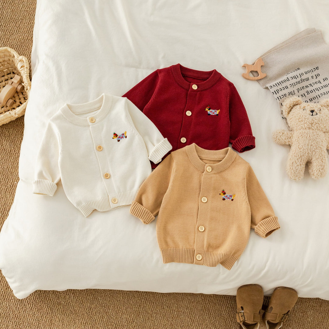 【73-100】ワンポイント刺繍ニットカーディガン