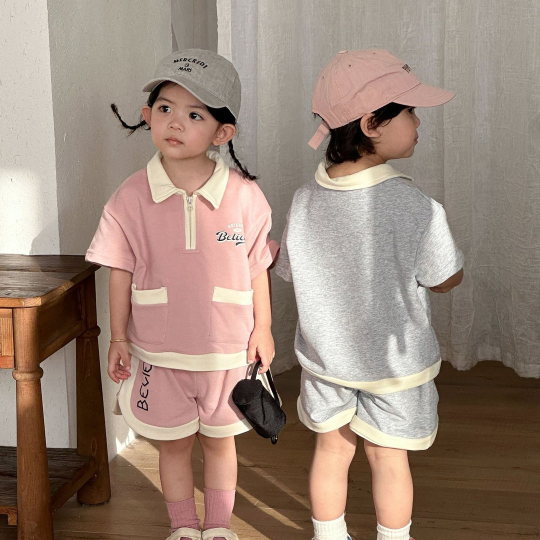 【80-150】ハーフジップ半袖セットアップ