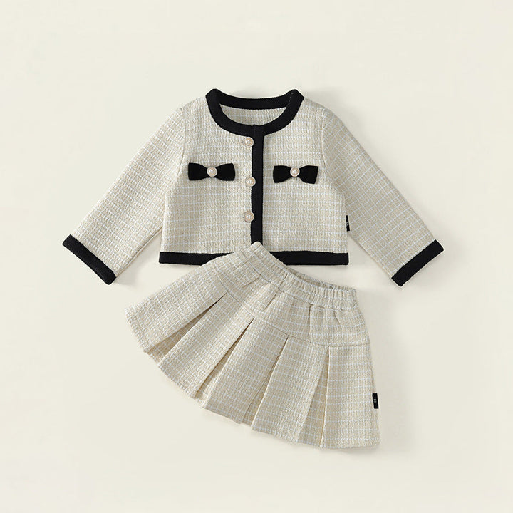 【90-140】リボン＆ボタンデザインツイード風セットアップ