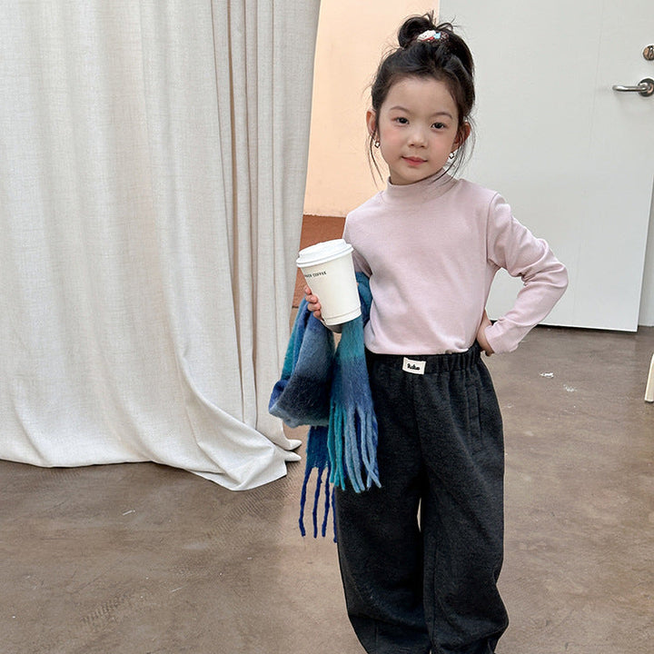 【90-150】ハイネックシンプル長袖カットソー