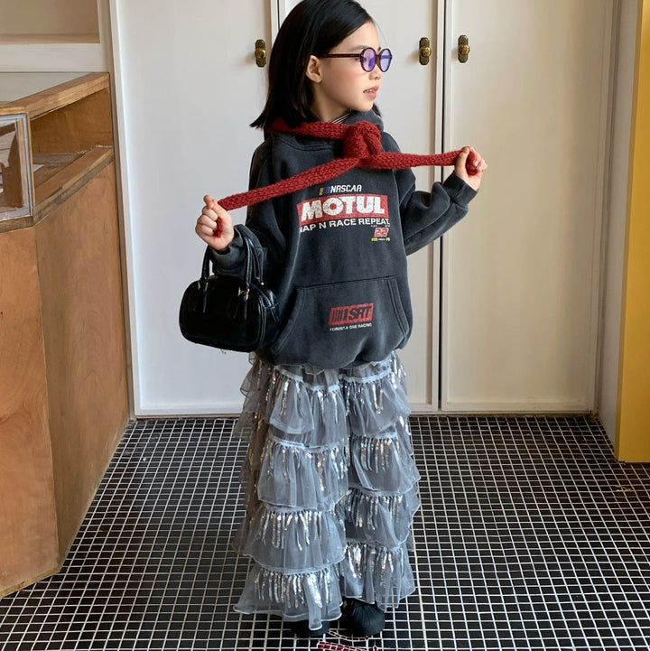 【100-150】フード付きロゴデザインプルオーバー