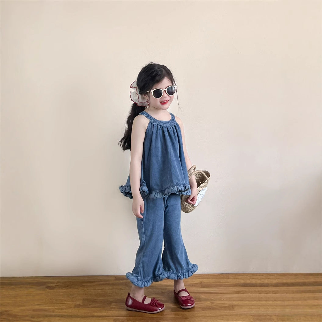 【90-140】ヘムデザインホルターネック×パンツセット