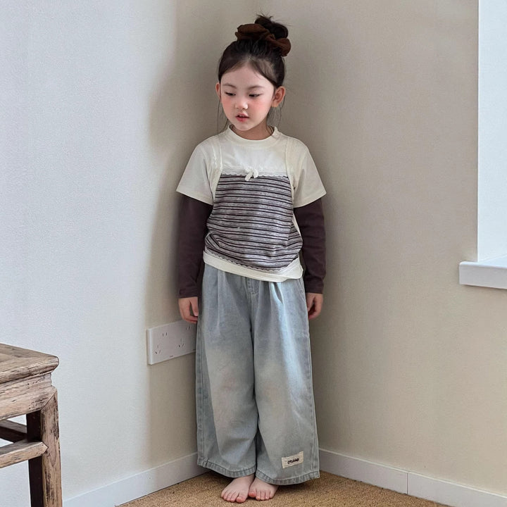 【90-140】ワンポイントワイドジーンズ