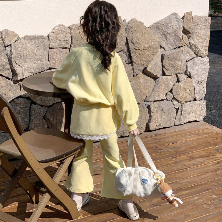 【90-140】トレーナー×レイヤード風フレアパンツセット