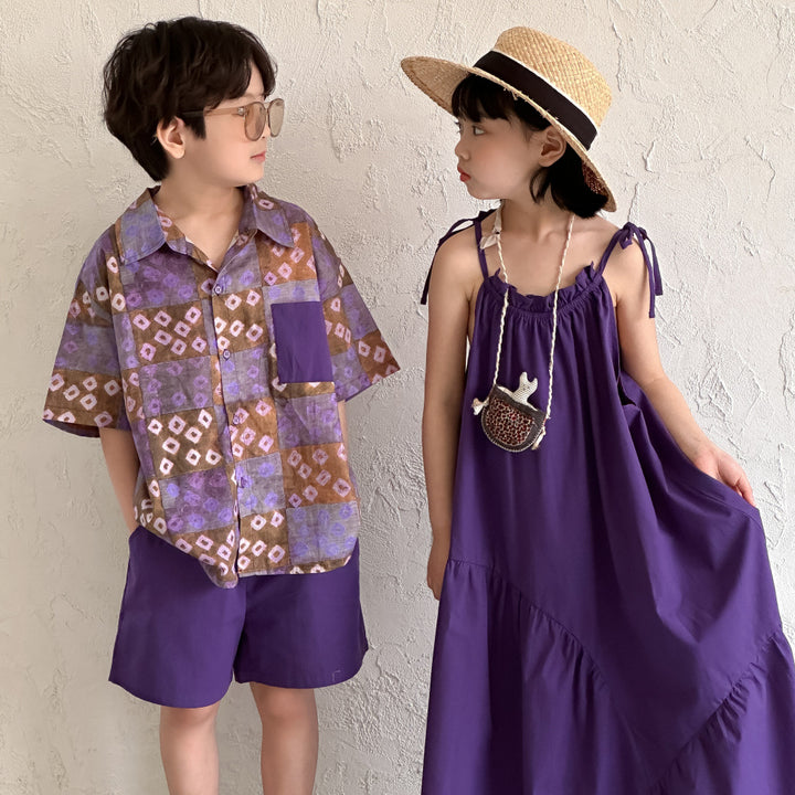 【90-150】柄シャツ×ハーフパンツセット