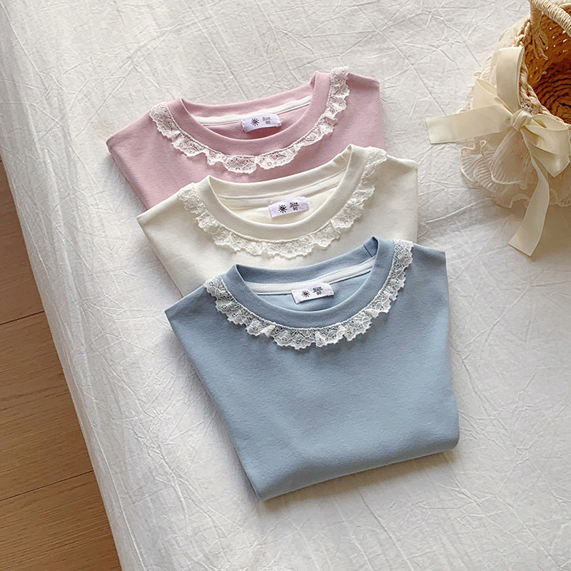 【90-140】レースデザインシンプルTシャツ