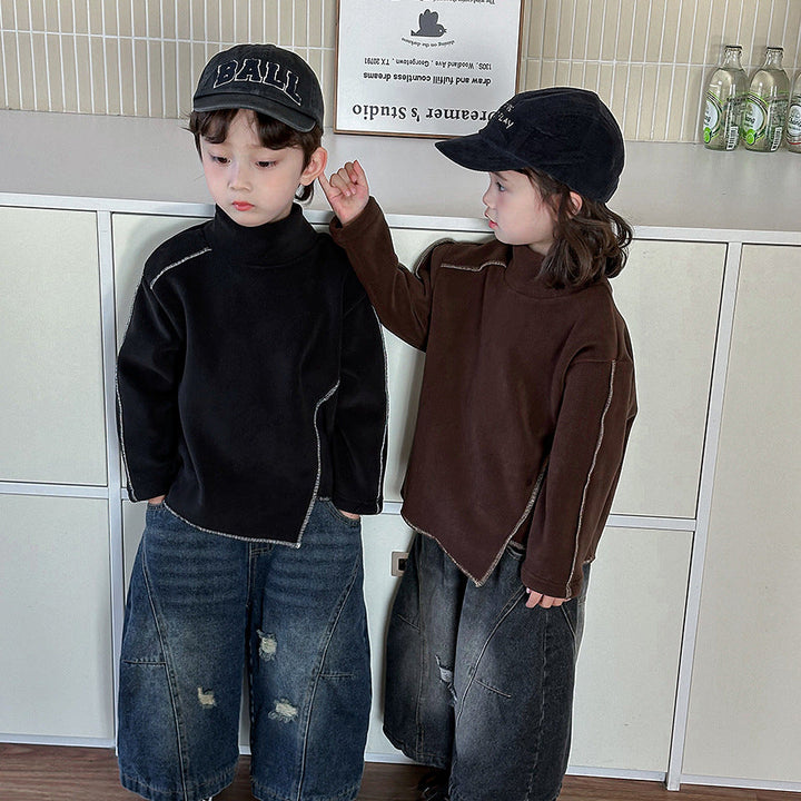 【80-140】アシンメトリーハイネックトップス