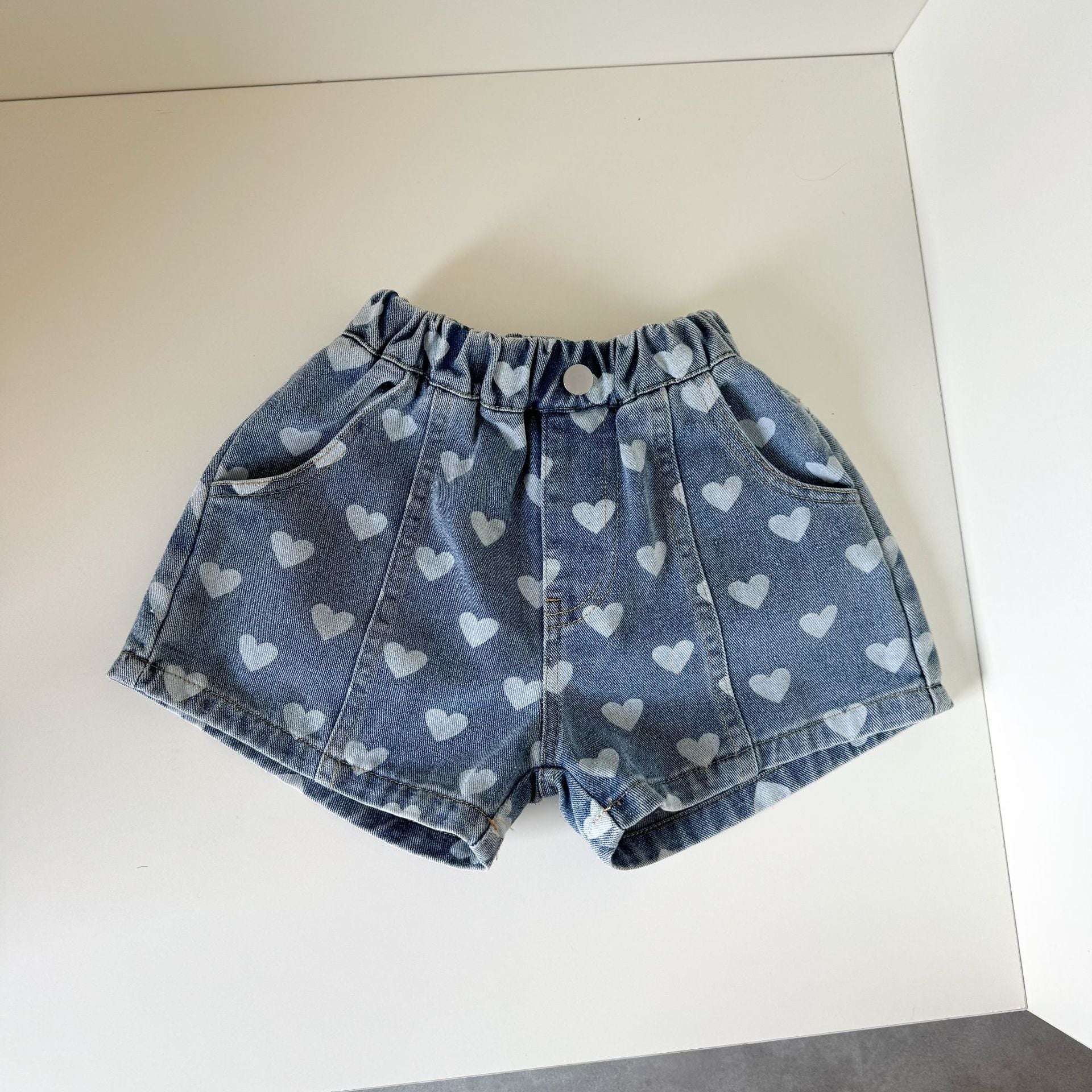 80-120】ハート柄デニムショートパンツ｜ELMO-こども服エルモ