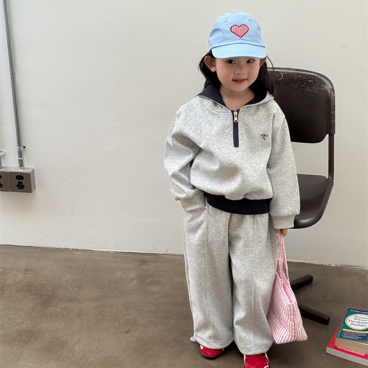 【90-140】フード付きハーフジップスウェットセットアップ