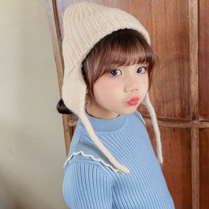 【3-10歳】耳あて付きシンプルニット帽