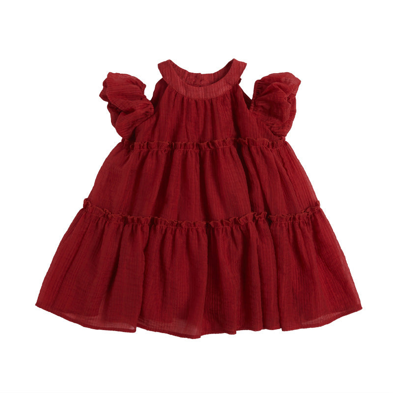 無地フリルオフショルダーワンピース 90-140】オフショルダーフリルワンピース｜ELMO-こども服エルモ