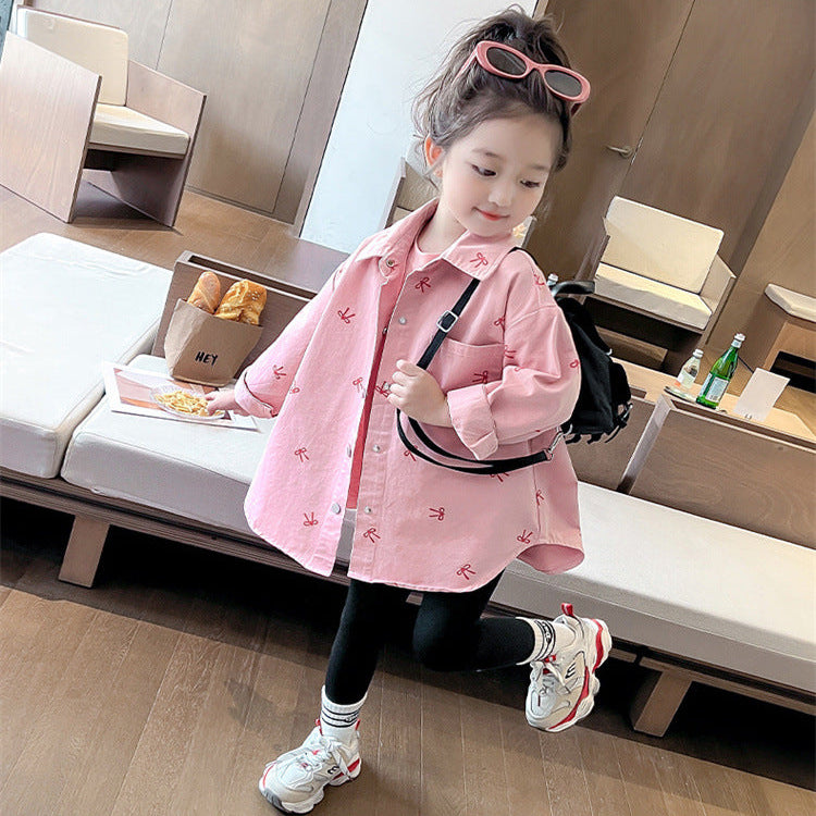 【90-140】リボン柄オーバーサイズシャツ