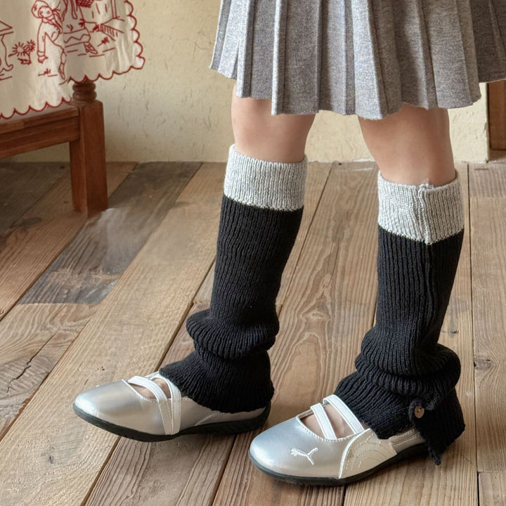 裾ボタンバイカラーレッグウォーマー