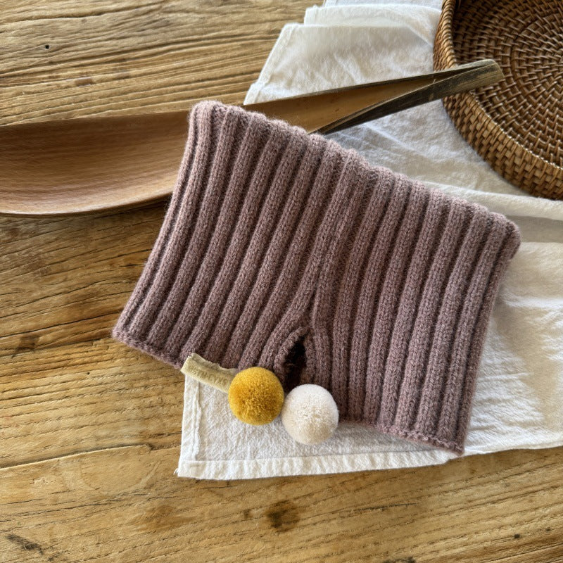 ポンポン付きニットネックウォーマー