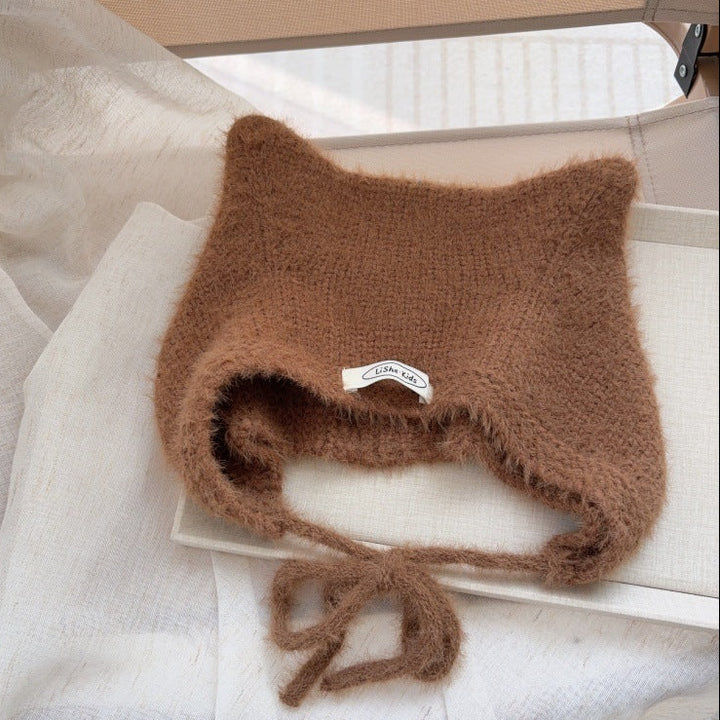 【48-52cm】あご紐付きねこ耳ニット帽