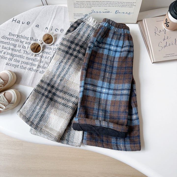 【90-140】チェック柄裏起毛ロングパンツ