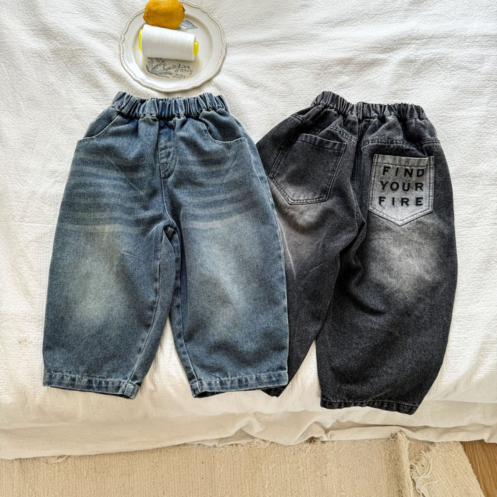 【80-150】バックポケットロゴデニムパンツ