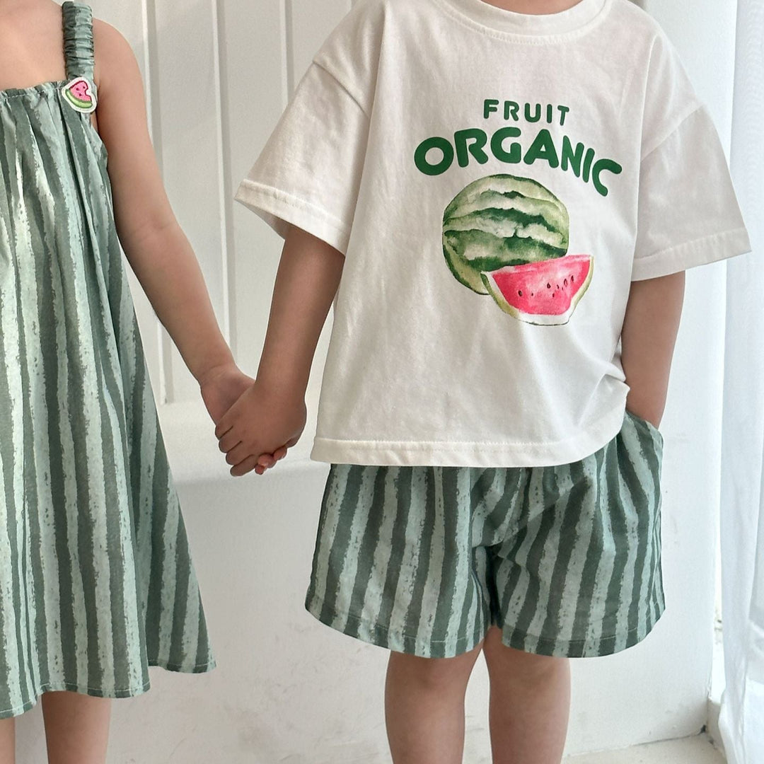 【80-150】スイカ柄半袖Ｔシャツ×ハーフパンツセット