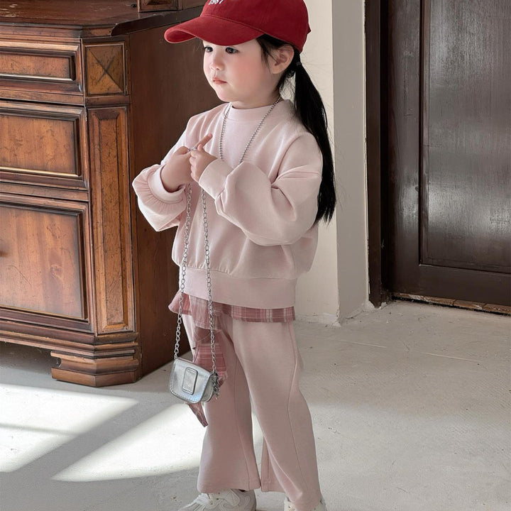 【90-140】レイヤード風トレーナー×フレアパンツセット