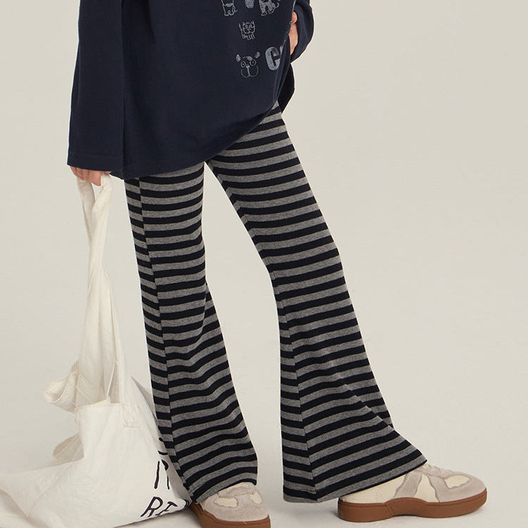 【90-150】ボーダー柄フレアロングパンツ