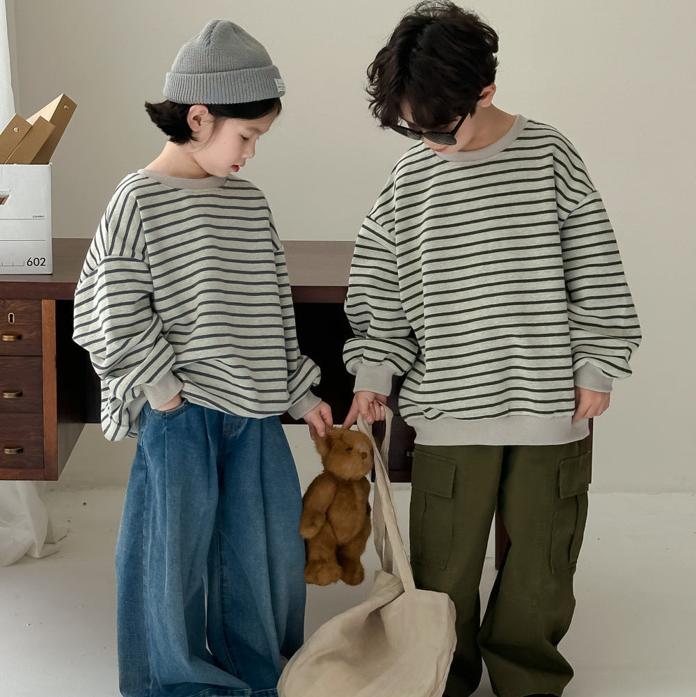 【90-150】ボーダー柄カジュアルトップス