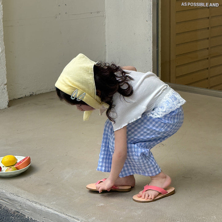 【90-150】ウエストレースギンガムチェックパンツ