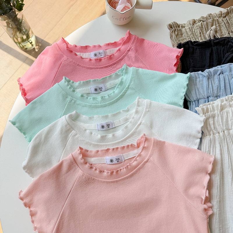 【90-140】メロウ半袖トップス×ロングパンツセット