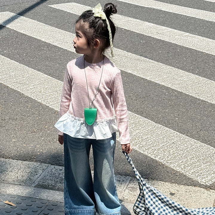【90-150】フリルヘムリブトップス