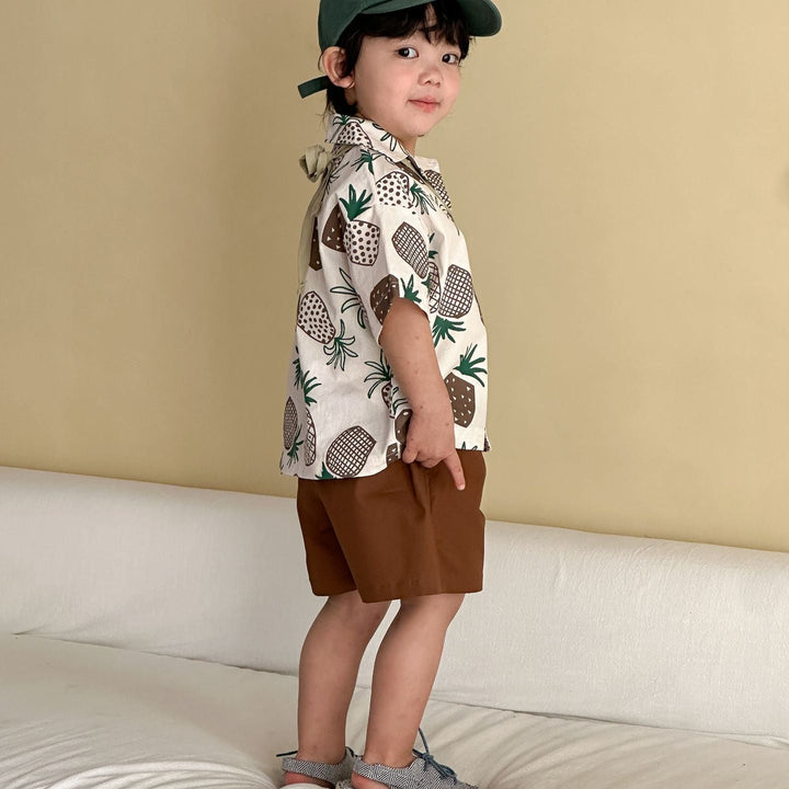 【80-150】パイナップル柄シャツ×ハーフパンツセット