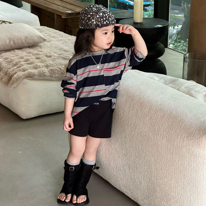 【90-140】ボーダーデザインロンT