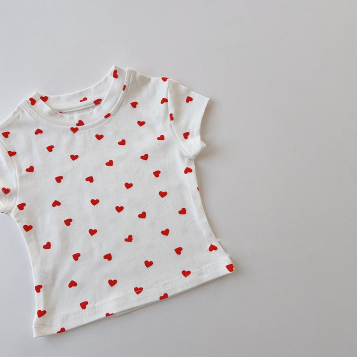 【90-150】ミニハート柄Tシャツ