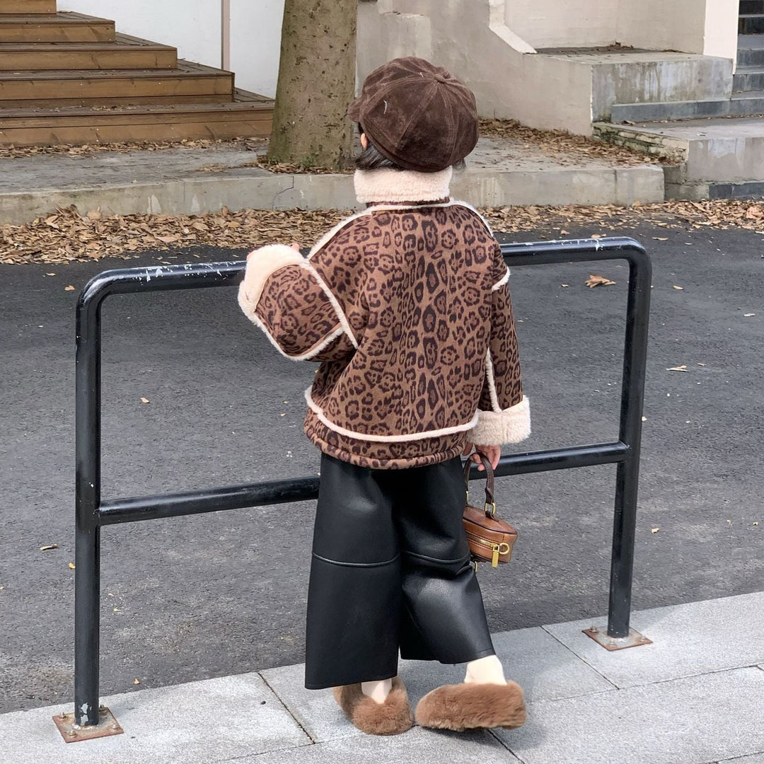 【90-140】ボアデザインレオパード柄ショートコート