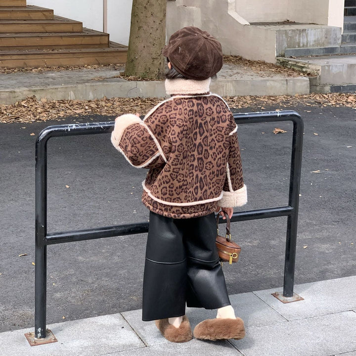 【90-140】ボアデザインレオパード柄ショートコート