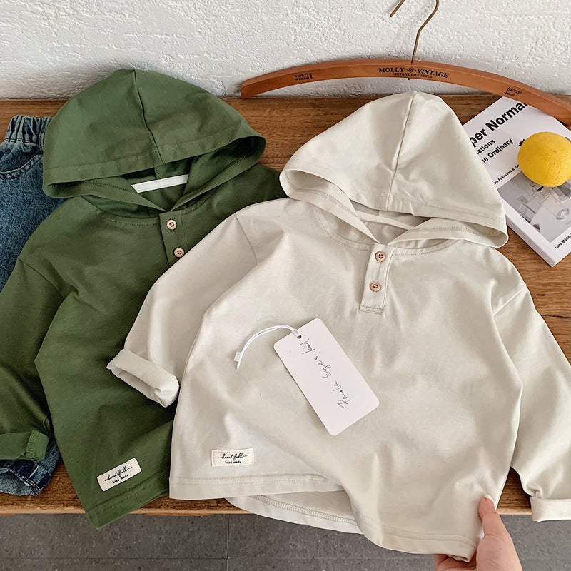 【80-130】ハーフボタンフーディーカットソー