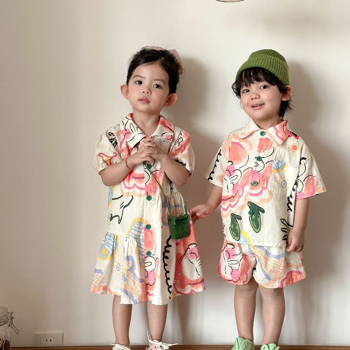 【80-150】カラフルキュートデザインワンピース