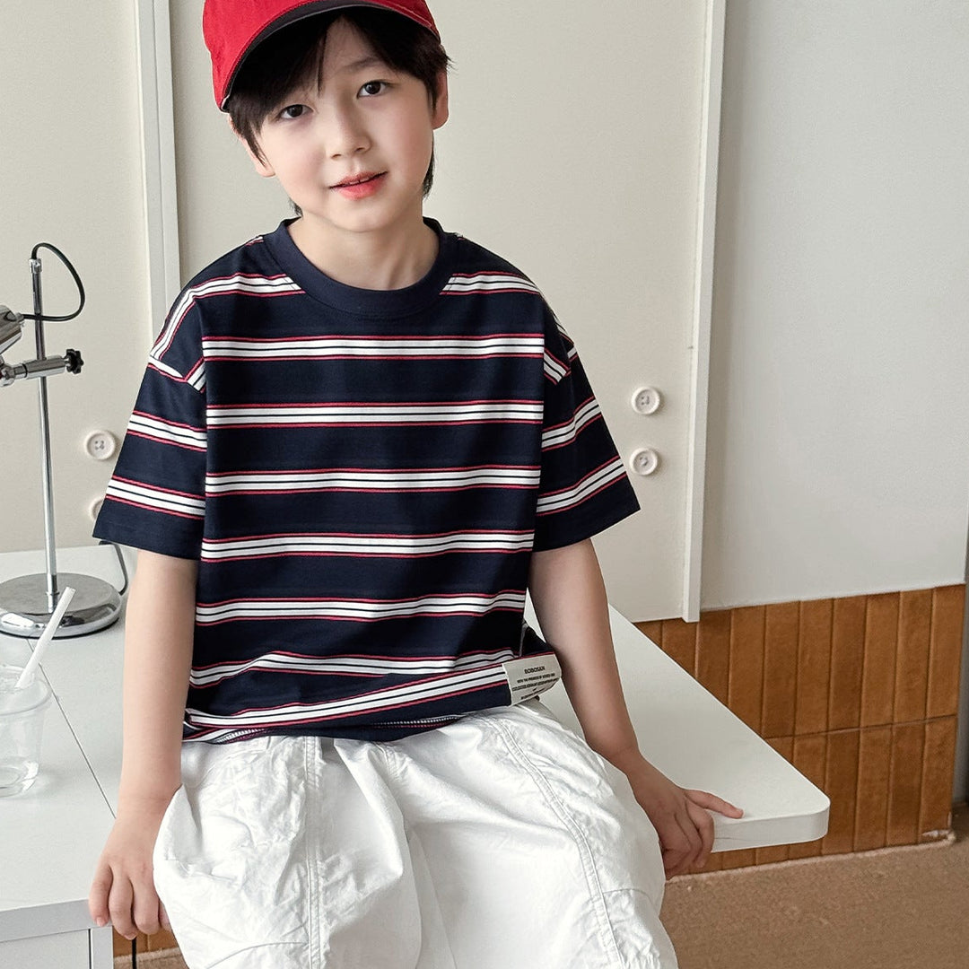 【90-150】マルチカラーボーダー柄Tシャツ