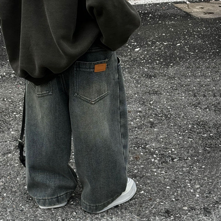 【90-140】裏起毛ワイドデニムパンツ