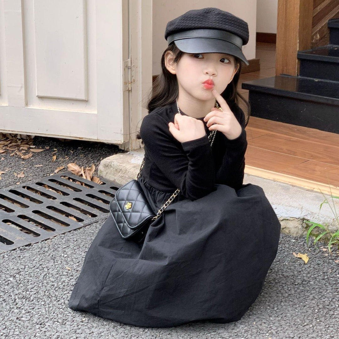 【90-140】デザイン切替シンプルワンピース