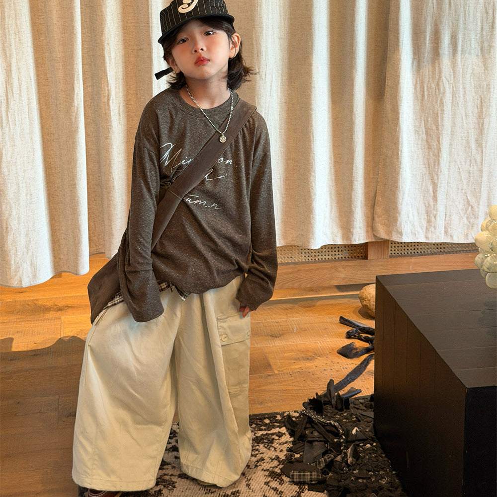 【90-150】ロゴデザイン長袖Tシャツ