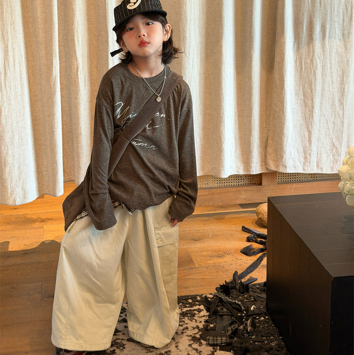 【90-150】ロゴデザイン長袖Tシャツ