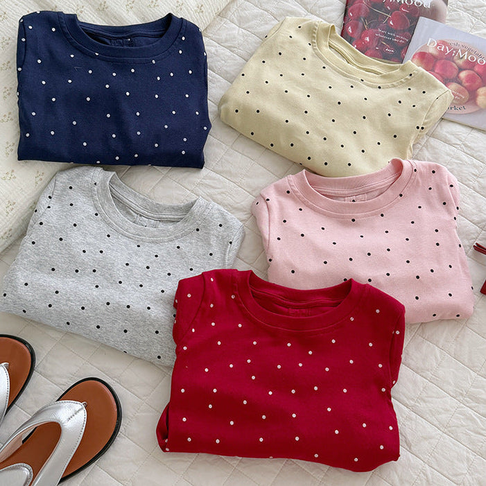 【90-150】バックシャーリングドット柄Tシャツ