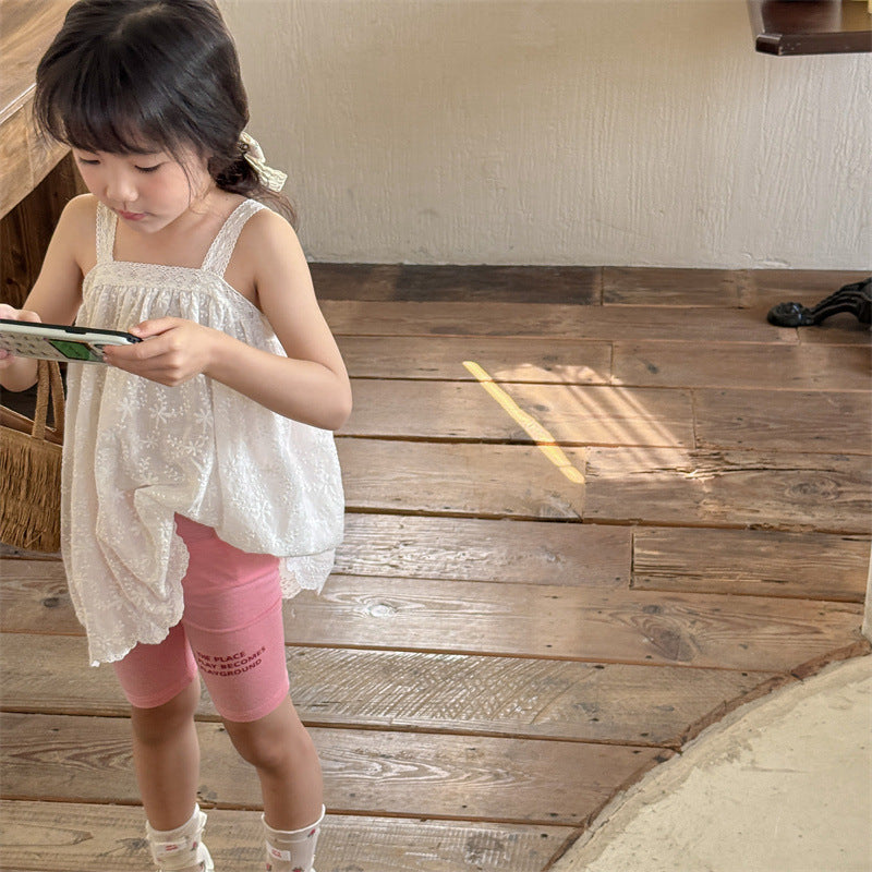 【80-130】英字ロゴデザインハーフレギンスパンツ