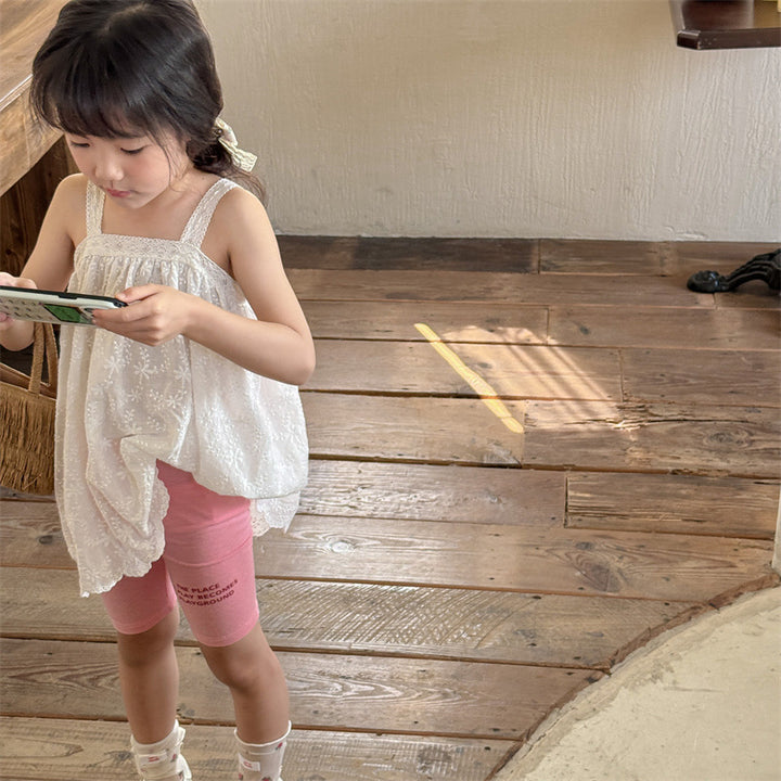 【80-130】英字ロゴデザインハーフレギンスパンツ