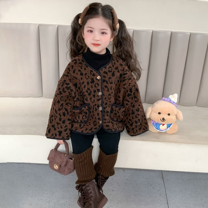 【90-140】ノーカラーレオパード柄ジャケット